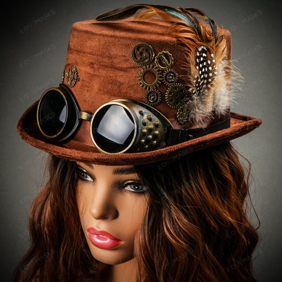 Steampunk Women Victorian Top Hat Goggles - Brown - Picture 2 of 7
